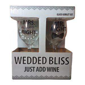 ENESCO Mr. & Mrs. Wine Glasses Mr. & Mrs. Stemmed Wine Glasses Wedding Set of 2